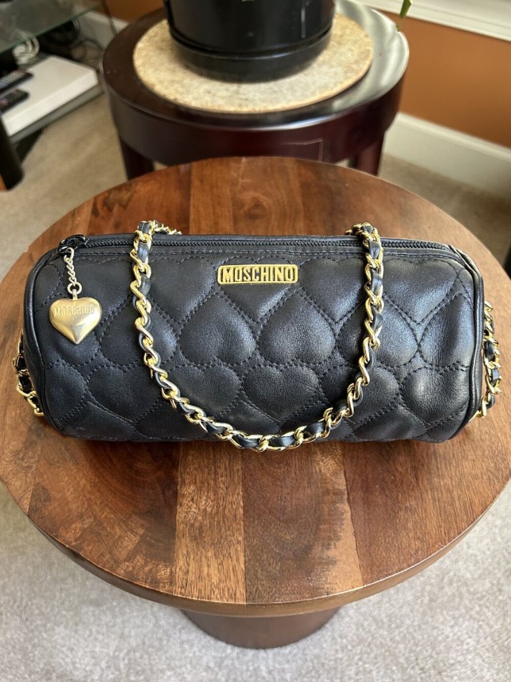 MOSCHINO Heart Barrel Shoulder Bag, Black